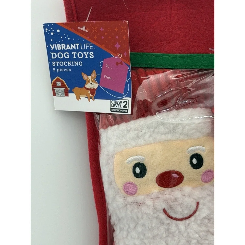 Vibrant Life 5 Pc Dog Toy Stocking Holiday Christmas Gift Set Red Chew Level 2